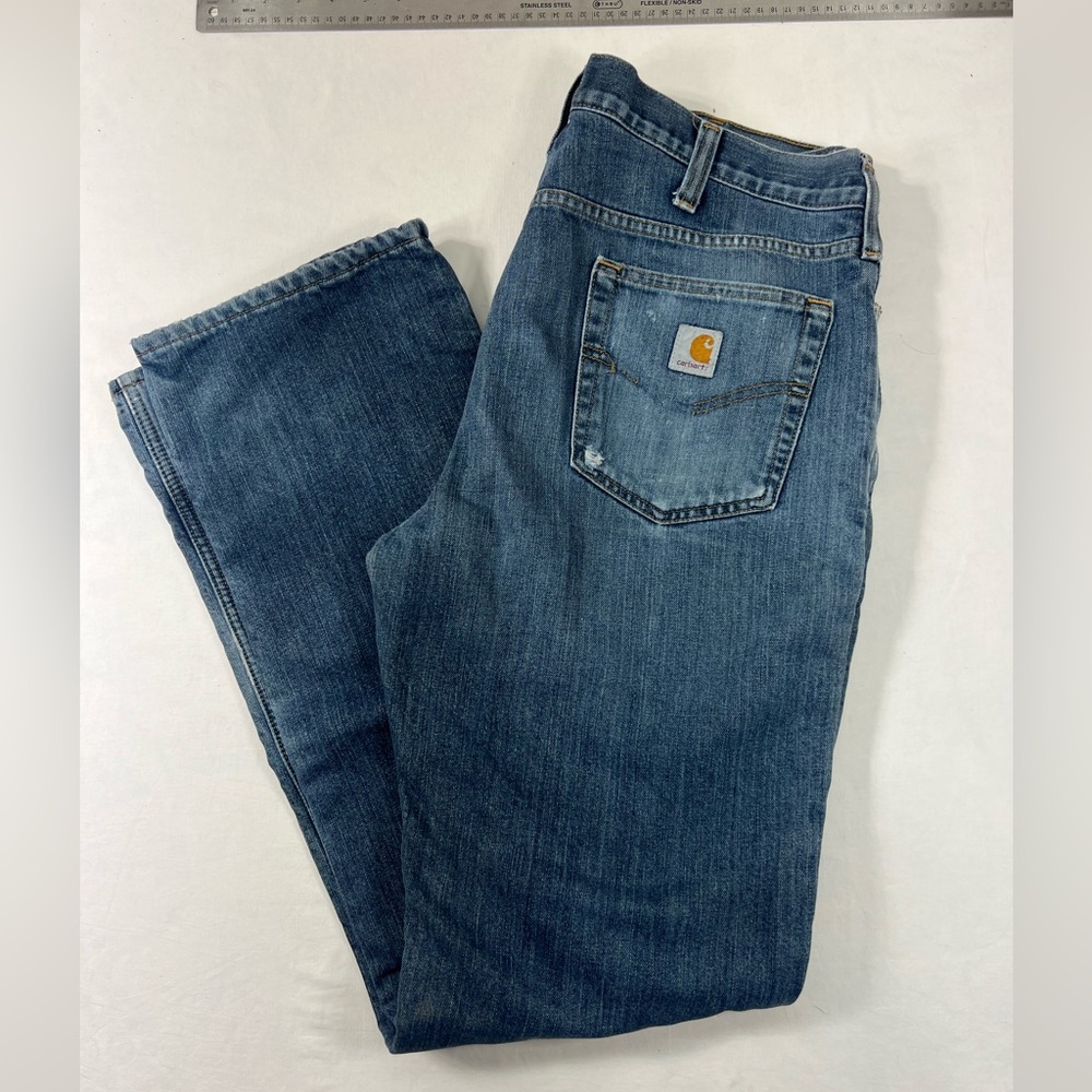 Men’s Carhartt Jeans 38 Denim Relaxed Fit Work Wear Outdoors Cotton Fleece Lined
